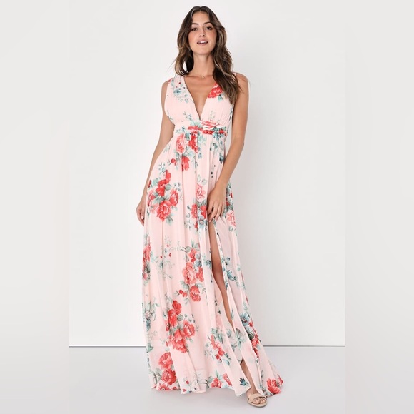 Lulus Garden Meandering Blush Floral Print Maxi Dress Size Small Pink Peach NWT - Picture 1 of 14